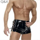 XX64 2018 сексуальное боди на молнии из ПВХ Костюм Тедди из искусственной кожи фетиш костюмы PU Catsuit мужские короткие брюки на шнуровке сзади