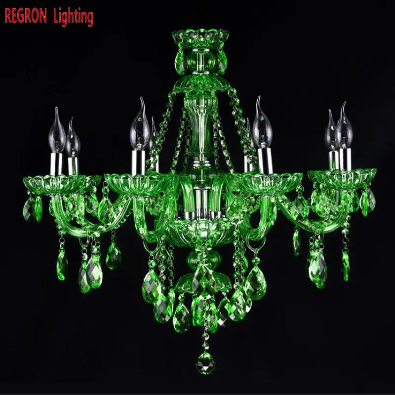 Regron Led люстры антикварная 6/8 руки зеленый Стекло хрустальная люстра лампа для