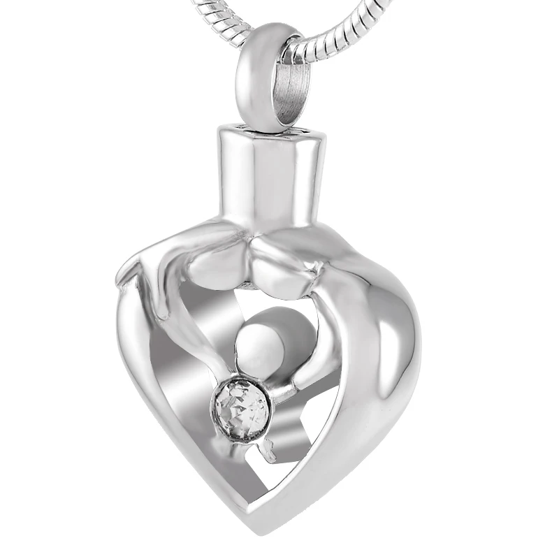 IJD9211 мама папа ребенок в сердце кулон кремационной урны для золы уникальный дизайн нержавеющая сталь кремации ювелирные изделия ожерелье для Fanily