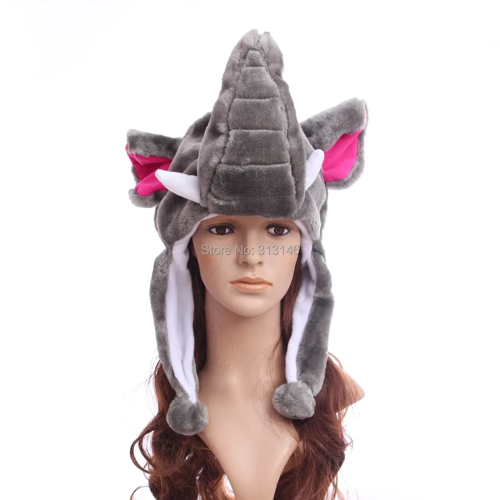 Мультяшный плюшевый капюшон в виде животного слон пушистая теплая шапка зимняя