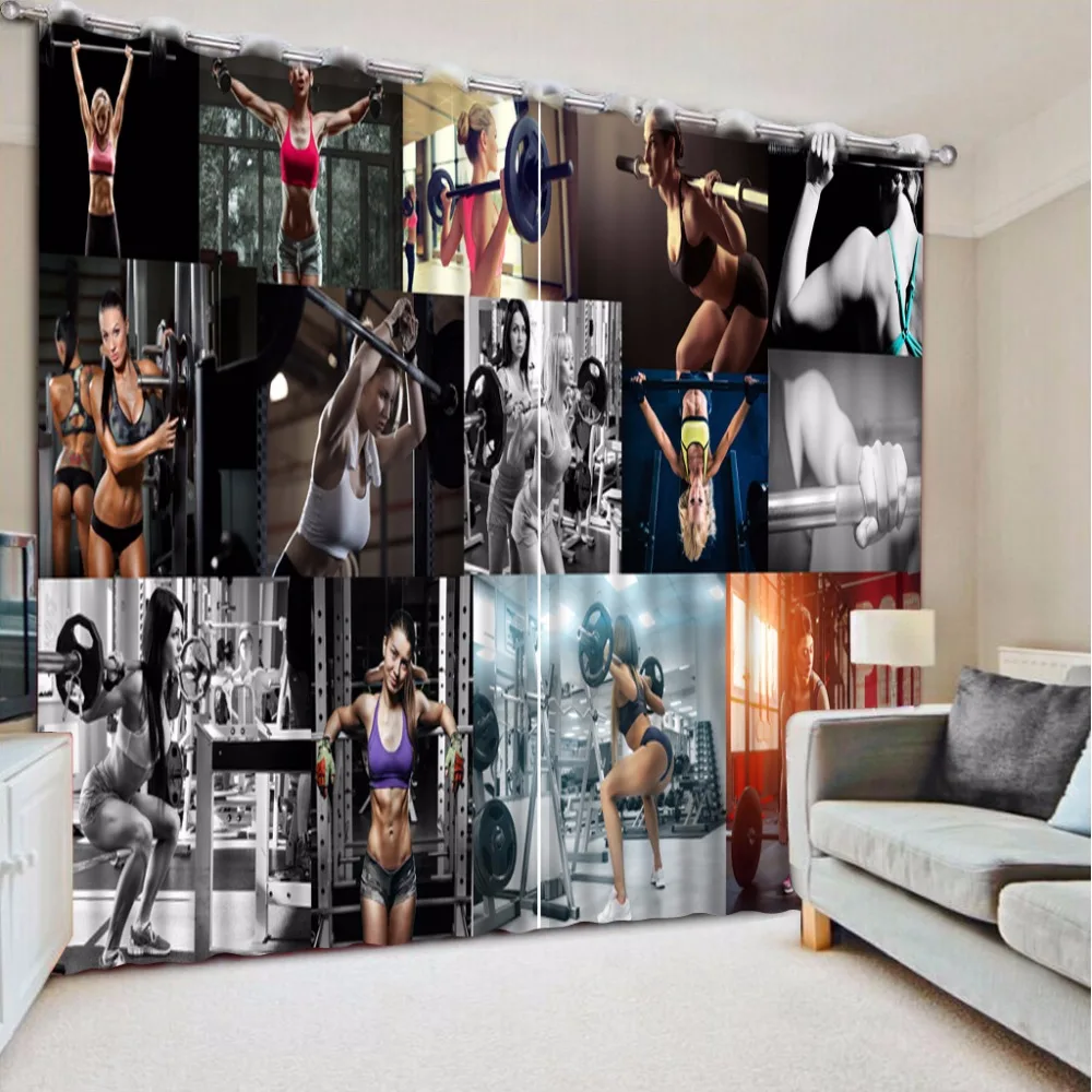 

Thick Blackout Curtains Modern Photo woman fitness Curtains For The Bedroom Printing Home Hotel Cafe Wall Window Curtain Decor