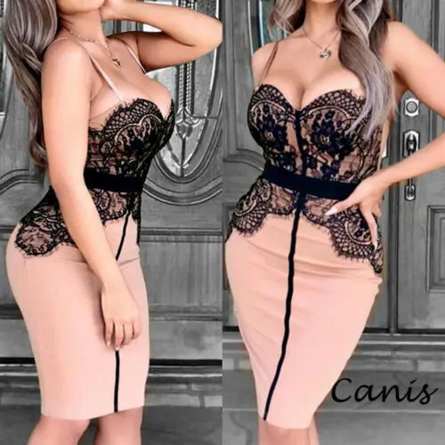 Летнее женское сексуальное Бандажное кружевное Лоскутное Платье облегающее