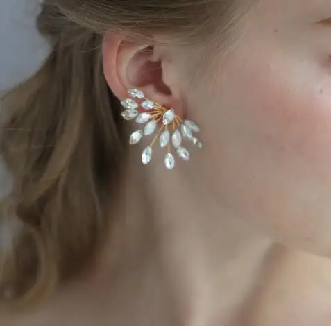 Earrings Кристалл из опала Свадебные украшения для волос ручной работы волосы плетеная Корона шпильки "бобби" комплект волосы невесты расческа свадебное украшение - Окраска металла: Earrings