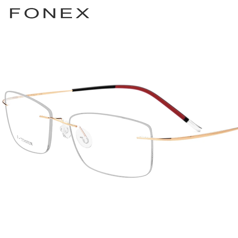 FONEX B титановая оправа для очков без оправы, женские сверхлегкие очки по рецепту, мужские высококачественные оптические очки для близорукости 9203 - Цвет оправы: Золотой