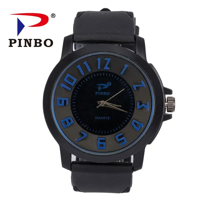 Часы PINBO мужские армейские спортивные кварцевые аналоговые с 3D лицом силиконовые