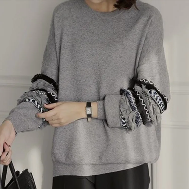 Winter Cashmere Sweaters Women Tassel Jacquard Knitted Pullover and Sweater Casual Loose pullovers knitwear Warm Femme Jumper | Женская
