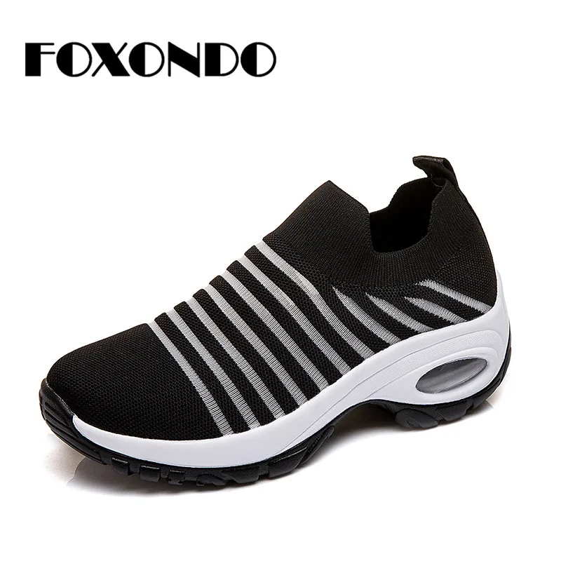 FOXONDO/2019 весенние сникерсы женская обувь на плоской подошве слипоны платформе для
