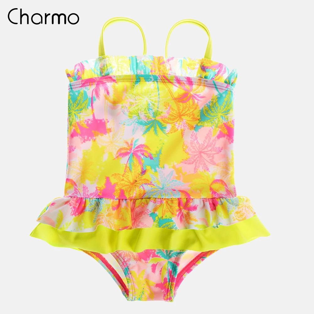 Купальники Charmo для девочек цельные с цветочным принтом рюшами на регулируемых