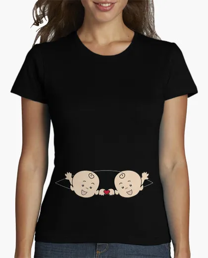 2017 Лето Бросился девушки футболка БЕРЕМЕННОСТЬ БЛИЗНЕЦОВ короткий О шеи Новинка