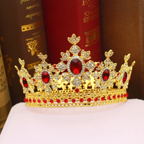 Gold Red Tiara Золотой Кристалл Королева свадебные диадемы и короны невесты головной убор для женщин диадема на выпускной вечер украшения для свадьбы украшения для волос аксессуары - Окраска металла: Gold Red Tiara