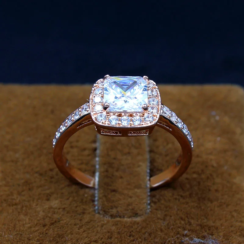 Классические Свадебные Кольца принцессы 1.25ct CZ Stone для женщин цвета розового