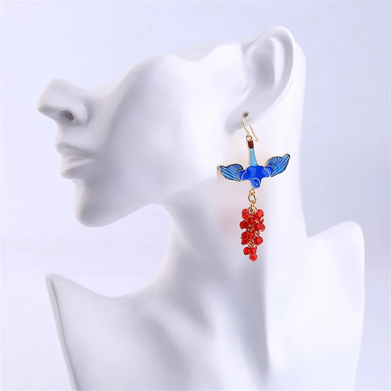 Enamel Animal Bird Red Beaded Piercing Drop Earrings for Women Bijoux Boucle D'oreille Blue EW-452 | Украшения и аксессуары