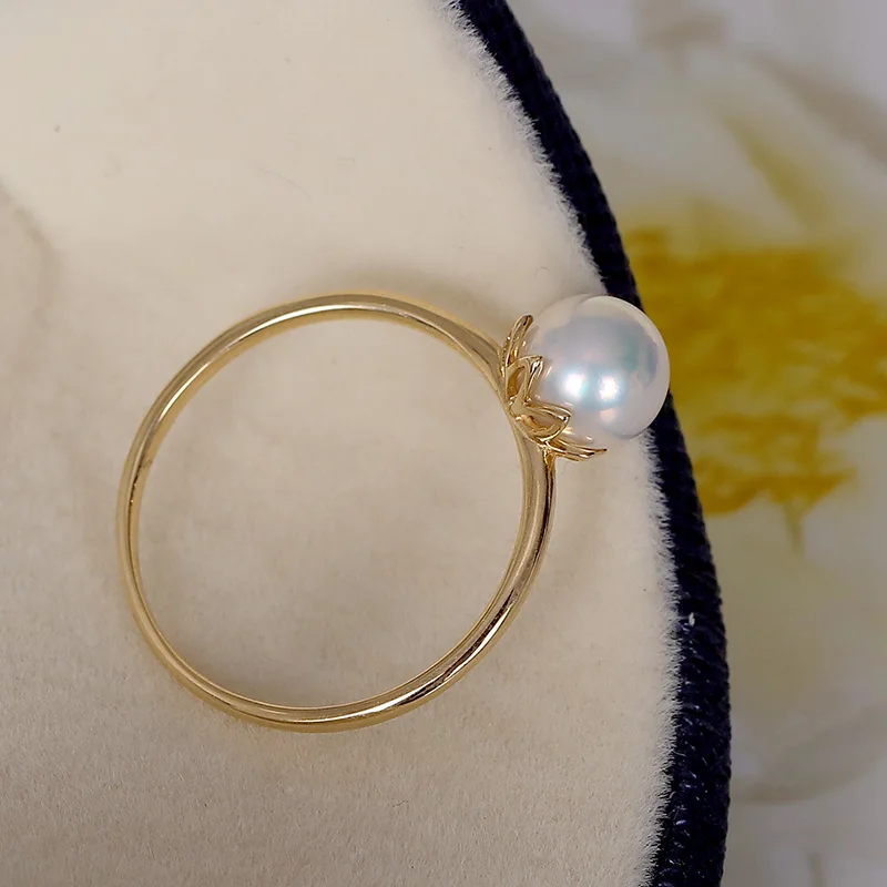 YS чистое 14k золото 6-6 5 мм белый натуральный японский Akoya жемчуг кольцо Свадебные