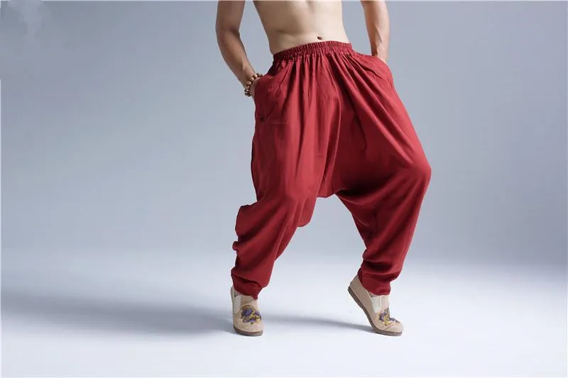 Большие размеры, M-5XL, 6XL, хлопок, лен, одноцветные штаны-шаровары, повседневные, эластичный пояс, свободные брюки для мужчин,, лето, осень, мягкие брюки