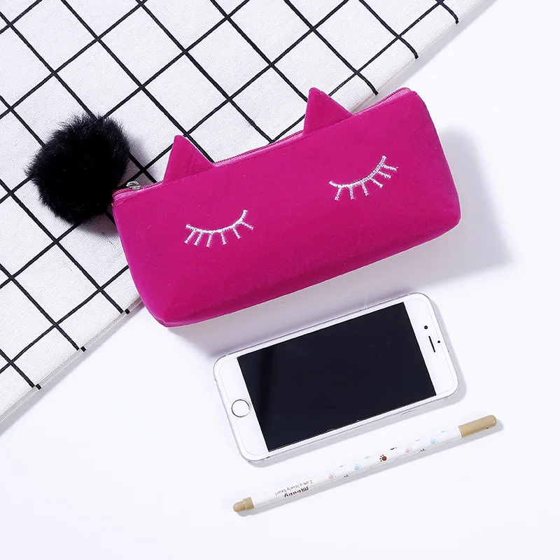 Creative Cat Plush pencil case cartoon cute bag student stationery receive Girl makeup | Канцтовары для офиса и дома