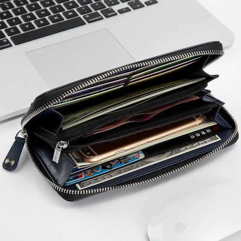 

UIYI Original Clutch Bag Men Casual Plaid Genuine Cow Leather Card Holder Business Hand Bags Male 160249