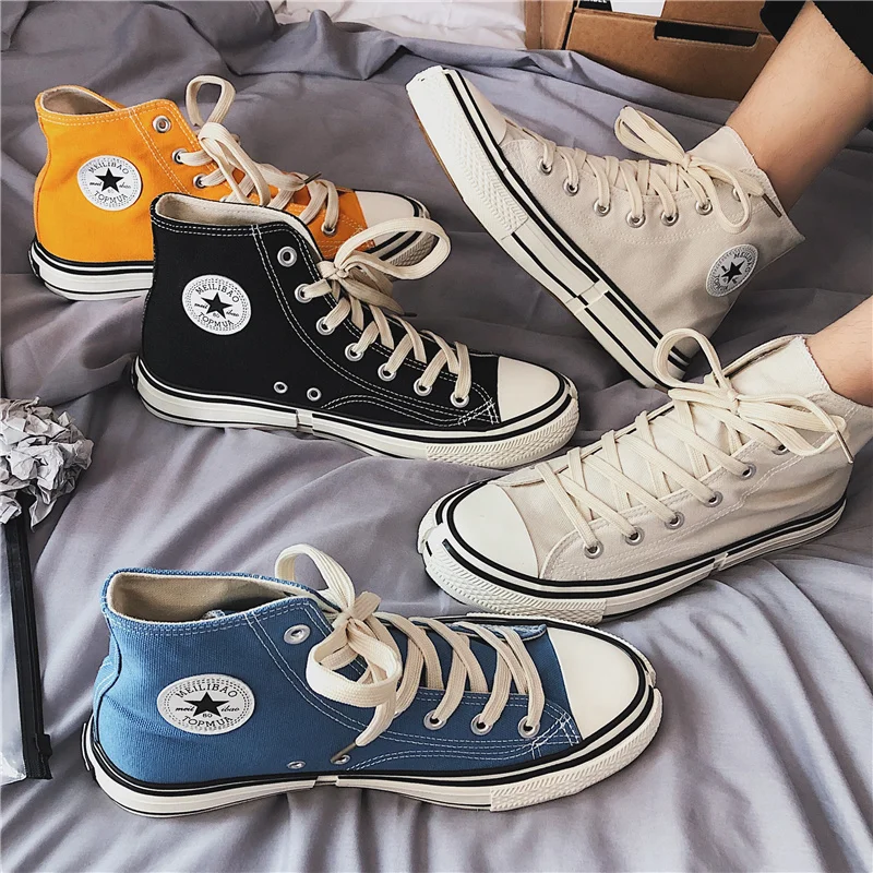 Классическая парусиновая обувь Мужская Тканевая с высоким берцем в стиле ретро