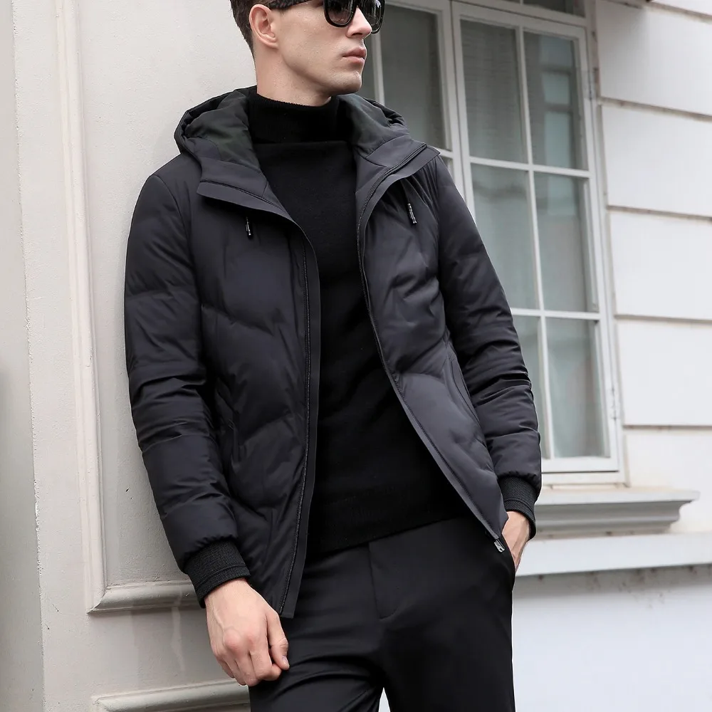 JZ CHIEF стильный пуховик мужской белый утиный пух пальто с капюшоном Slim Fit Короткая