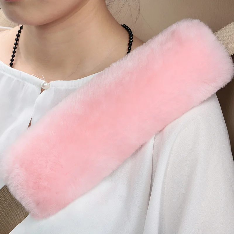 Korean Pink Натуральная Мериносовая Овчина Ремень безопасности для автомобильного кресла накладка чехол для автомобильных аксессуаров ремешок на шею, через плечо Подушка Автомобильная - Название цвета: Korean Pink