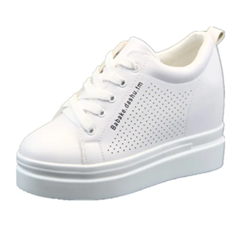

2019 New Women Platform Casual Shoes Hollow Breathable Wedge Heels Shoes 8CM Autumn Thick Sole Sneakers Woman Deportivas Mujer