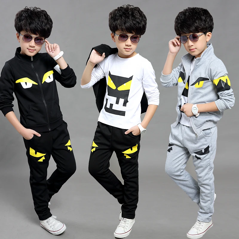 

2021 Spring Fall Children's Clothing 3 Pcs Set Little Monsters Boys Long-Sleeved Clothes Kids Coat + Tops + Pants Tracksuit X313