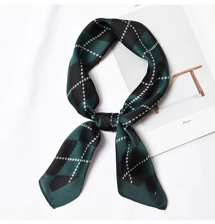 

Yishine 70*70 CM Women Multifunction Polyester Silk Scarf Plaids Printed Satin Small Square Wraps Scarves Shawl