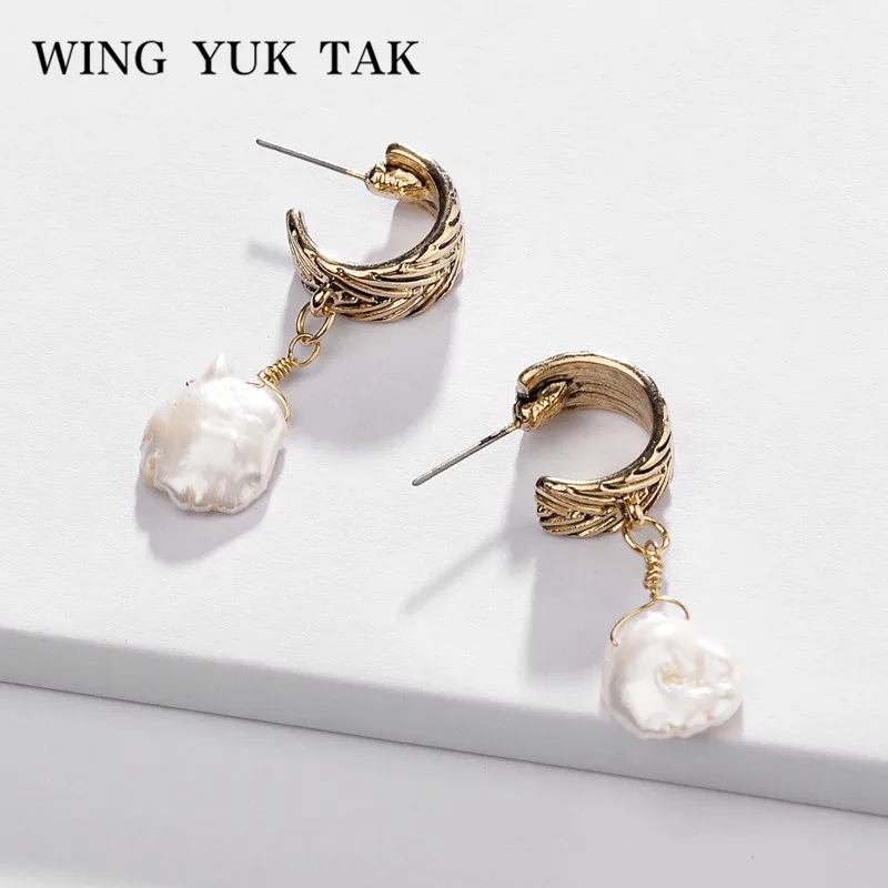 wing yuk tak Neo Gothic Vintage earrings For Women Freshwater Pearls Statement Drop Earrings Female Party Jewelry | Украшения и