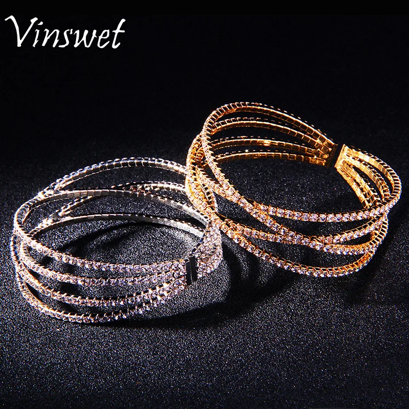 Vinwset Золотой Цвет Циркон Браслет Манжета и Мода Sparkly Кристалл Для Женщин Модные