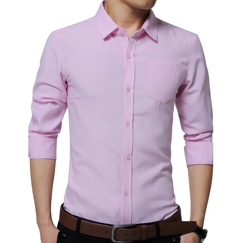 MQIAOHAM 2018 Для мужчин Повседневное Длинные рукава Однотонная рубашка Slim Fit мужской