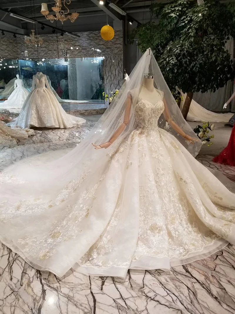 100% Real Photo Ball Gown Fluffy Big Train Luxury Fluffy Wedding Dresses Bridal Gowns Tulle Lace Crystal Beaded 2021 New LO01