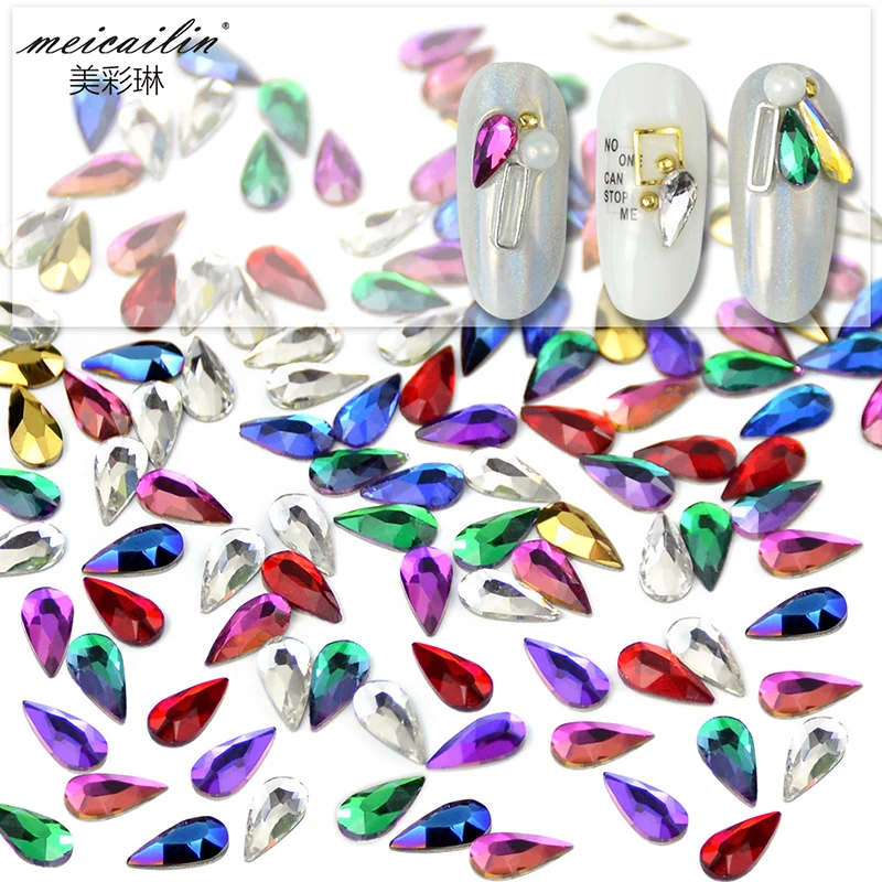 20pcs Charms 3D Mixed color Flatback Crystal Nail Rhinestones Glass Diamond DIY Nails Art Decorations Water Drop Stones Manicure | Красота и