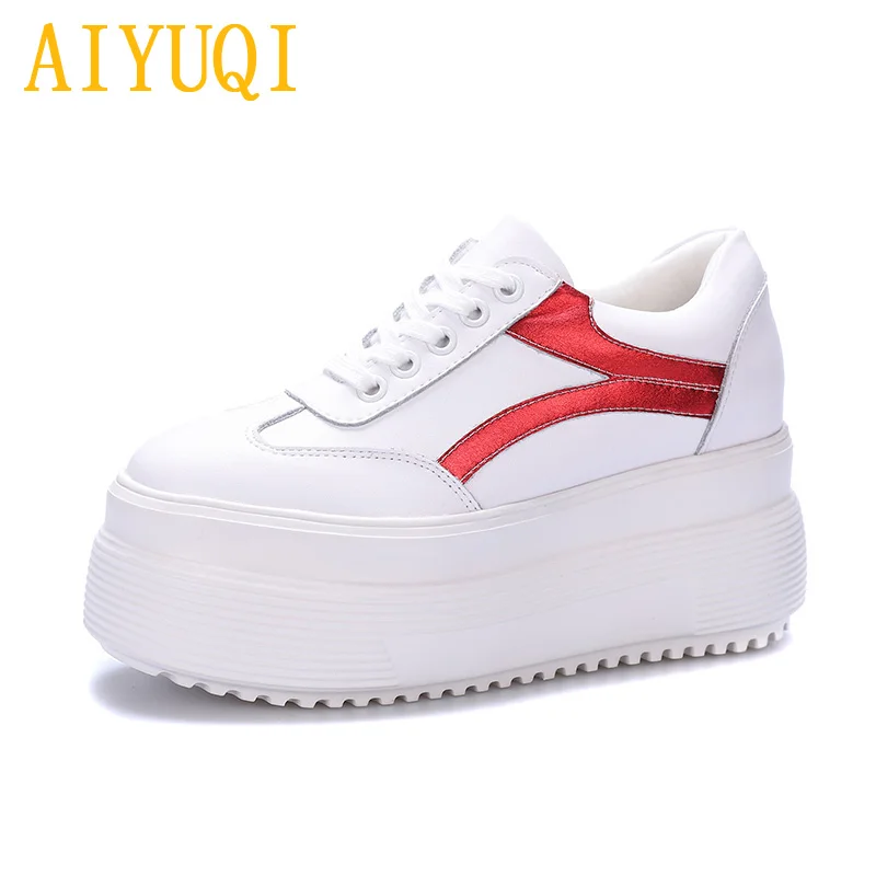 AIYUQI; женская повседневная обувь; коллекция года; сезон весна; Новинка; женская обувь из натуральной кожи на платформе и высоком каблуке; женские белые туфли из сетчатого материала на губчатой подошве