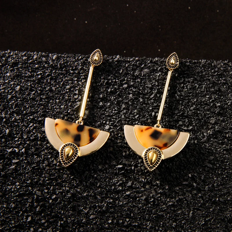 Banny Pink Bohemia Leopard-print Tortoiseshell Earrings Retro Geometric Stud Earring Long Waterdrop Half Round Statement | Украшения и