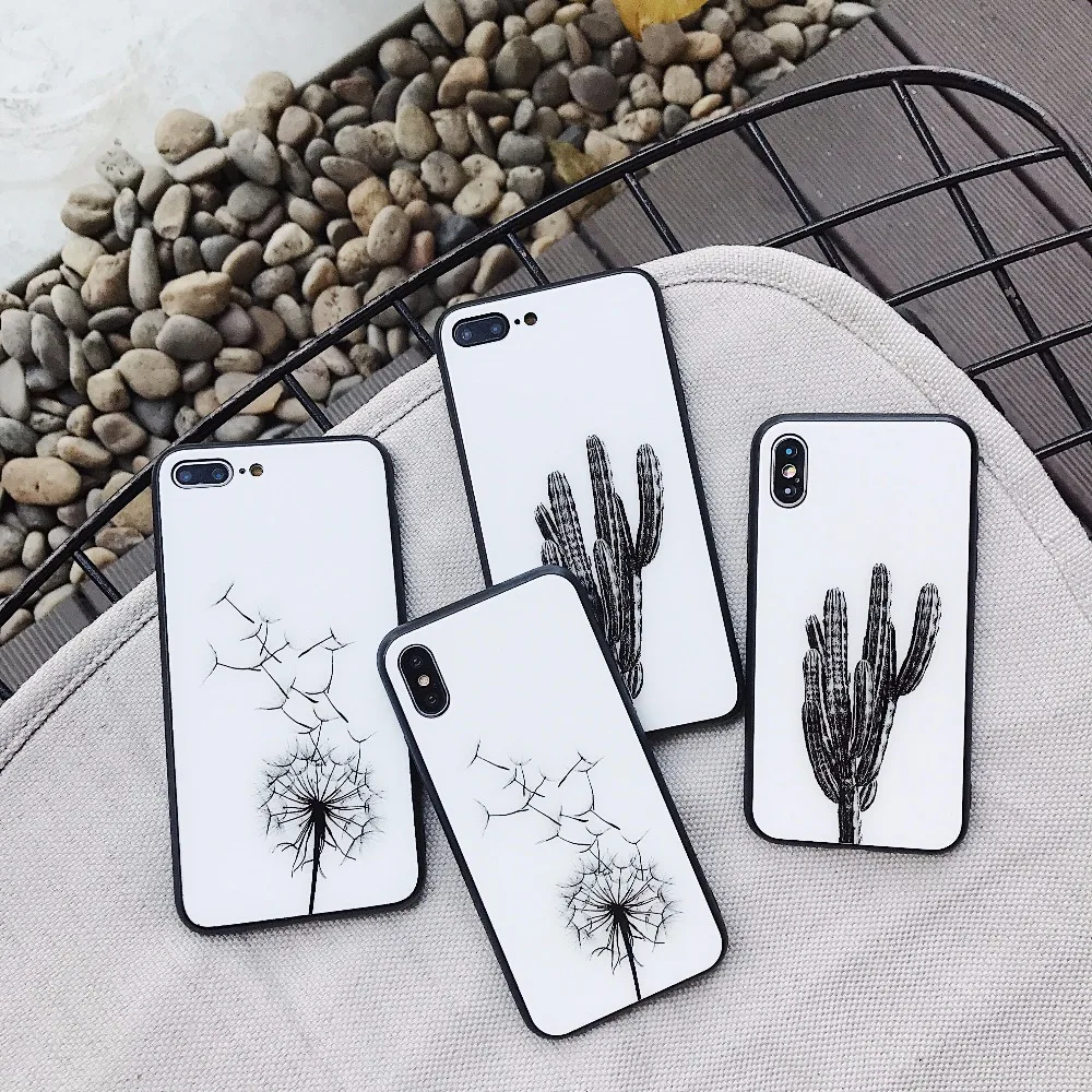 KJYKJ закаленное Стекло чехол для iphone х Одуванчик кактус зеркальный блеск задняя