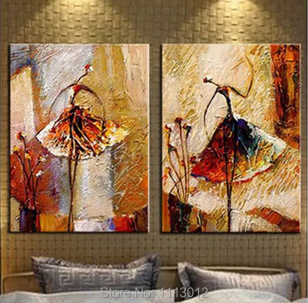 

Fashion Ballet Angel Hand Painted Modern Abstract Oil Painting Art On Canvas Set 2 Panel Home Decoration Picture For Living Room
