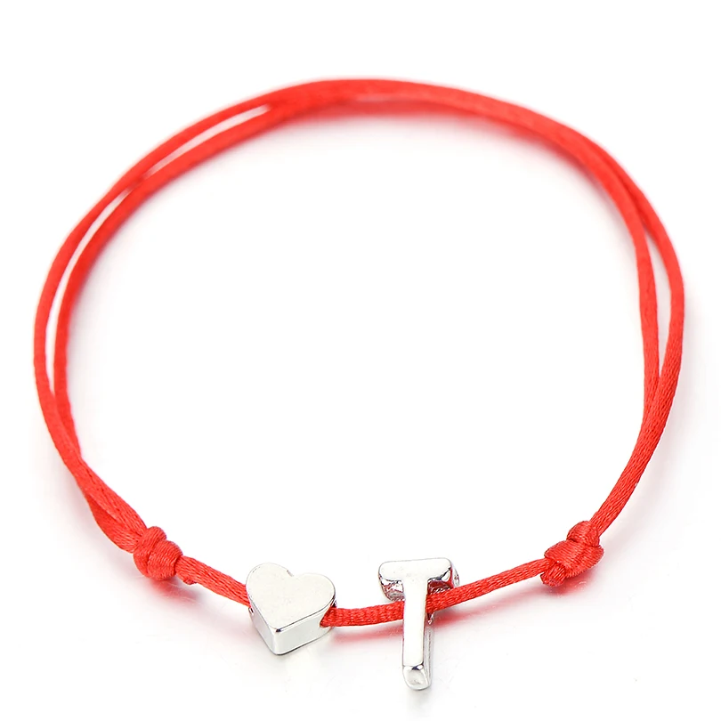 IYOE Gold Silver Color Tiny Heart Initials Name Letter Bracelet For Women Men Kids Hand Braided Red Rope Bracelets Couple Gifts