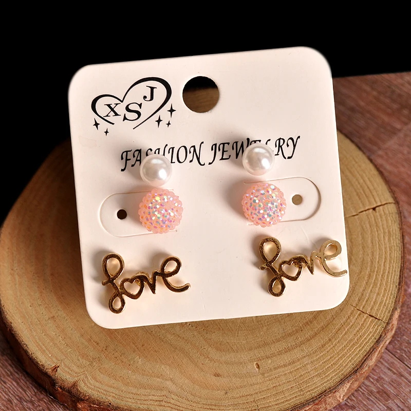 New fashion women accessorize girls birthday party pearl ear studs beautiful mix-and-match 3 pairs /set earrings Christmas gift | Украшения