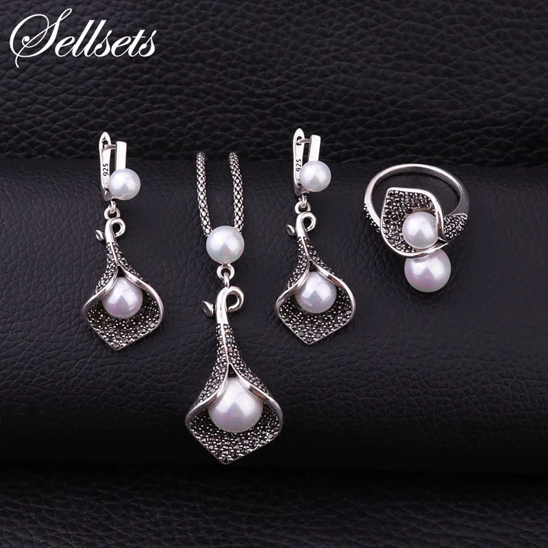 Комплект из колье серёг и кольца с искусственным жемчугом|imitation pearl jewelry set|pearl