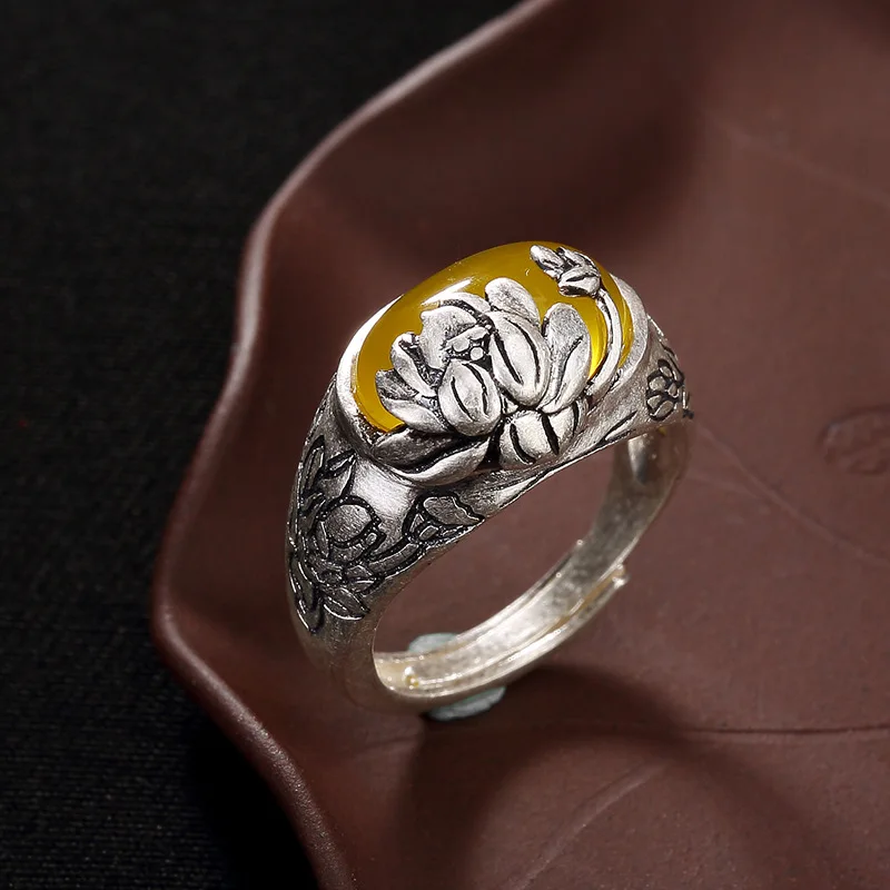 Серебряное S990 Zuyin Ретро матовое кольцо lotus mosaic открытие Ms. Высококачественное