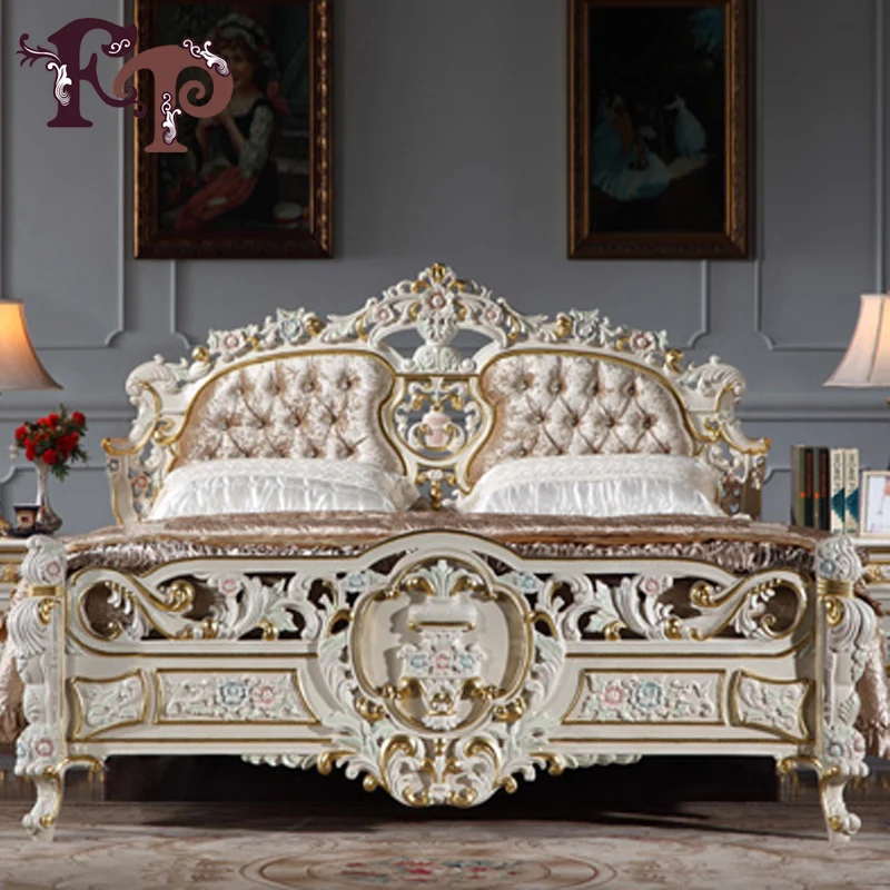 Мебель для спальни в средиземноморском стиле роскошная кровать с резной золотой