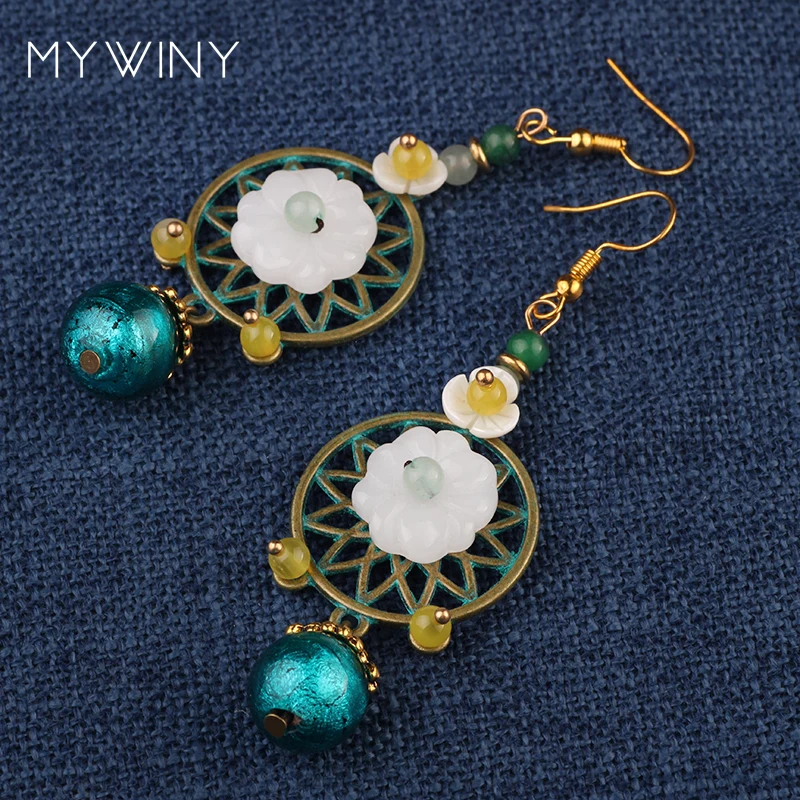 MYWINY/Винтажные этнические серьги капли в виде цветка ракушки для женщин