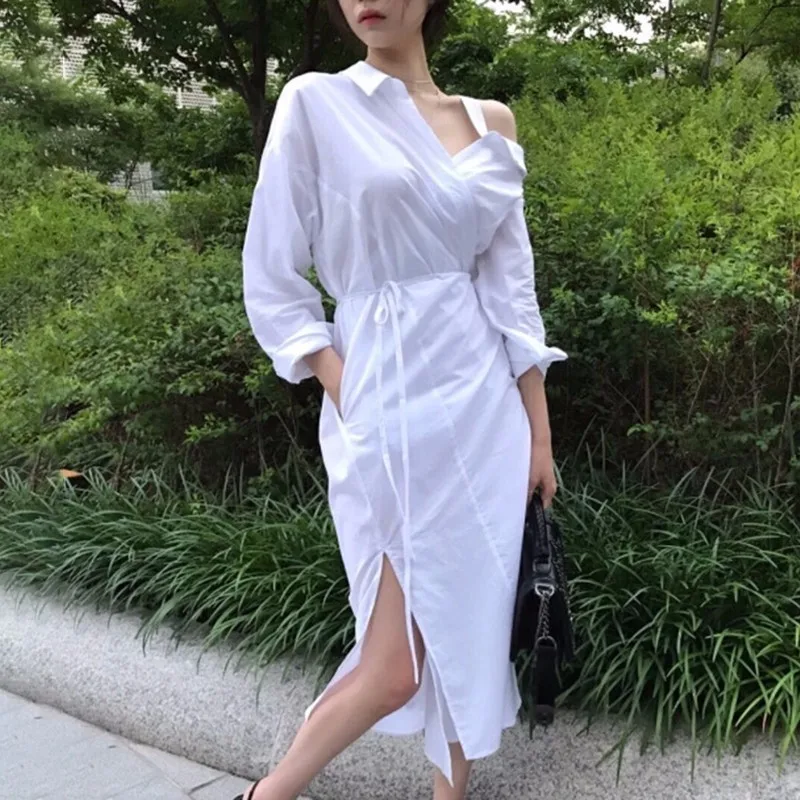 Платье-рубашка TWOTWINSTYLE весеннее платье-рубашка средней длины с неровным