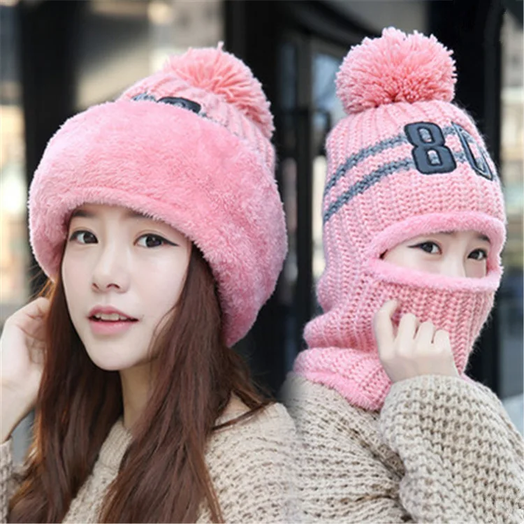 Women's Hats Wool Balaclava Face Mask Hats Women Beanie Dual-use Hat Ear Protectors Knit Hats Winter Scarf Suits Thickening