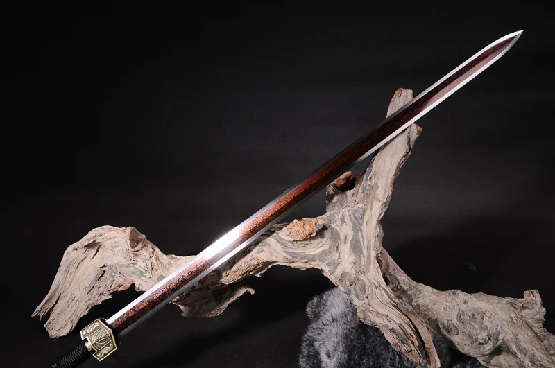 Китайский Меч с красным лезвием полностью ручной работы Дамасская сталь в