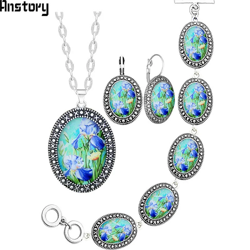 Oval Daffodil Flower Jewelry Set Antique Silver Plated Necklace Earrings Bracelet Fashion TS417|Ювелирные наборы| |