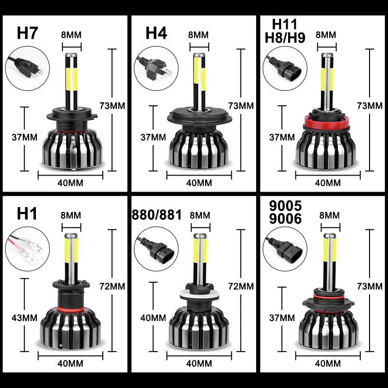 3D h7 светодиодные лампы 4 стороны автомобильный светильник turbo led h4 h11 9005 9006 hb4 h1 h27