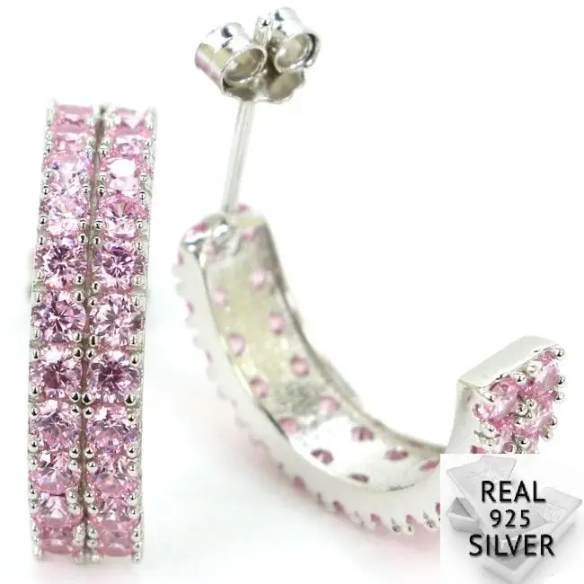 

Real 3.5g 925 Solid Sterling Silver Deluxe Top Pink Kunzite CZ Mother's Day Stud Earrings 21x11mm