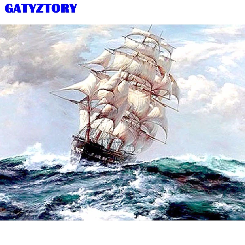 

Frameless Sailing Boat DIY Painting By Numbers Seascape Modern Wall Art Canvas Painting Acrylic For Unique Gift Home Artwork