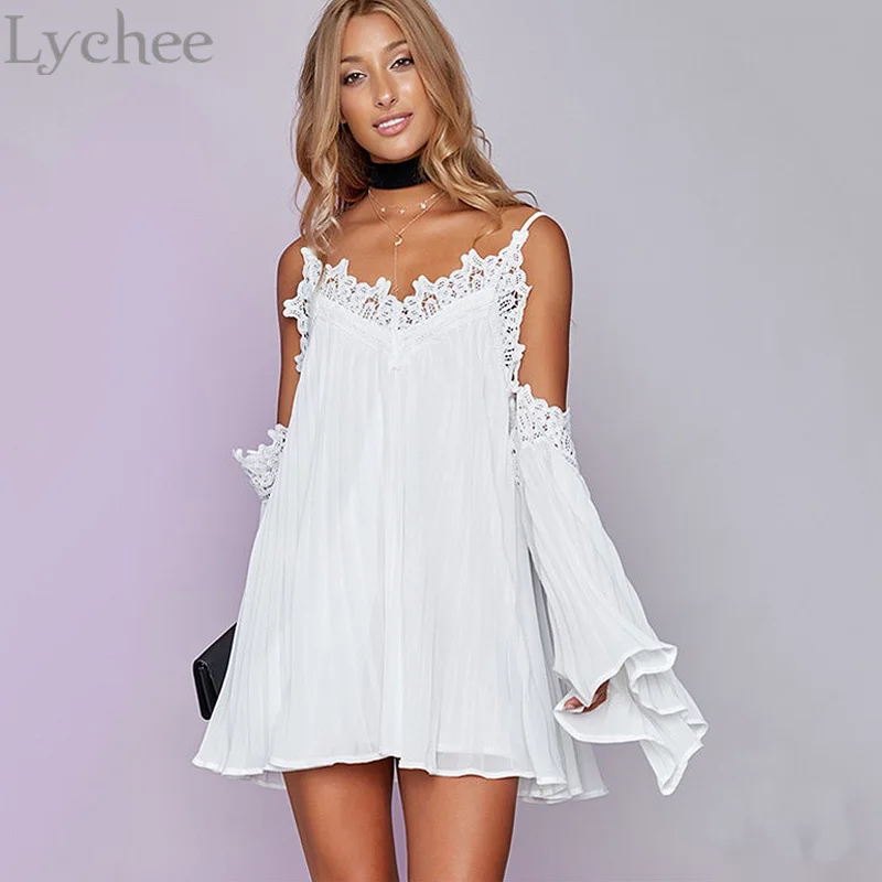 Личи элегантные богемные летние женское платье с открытыми плечами и глубоким V