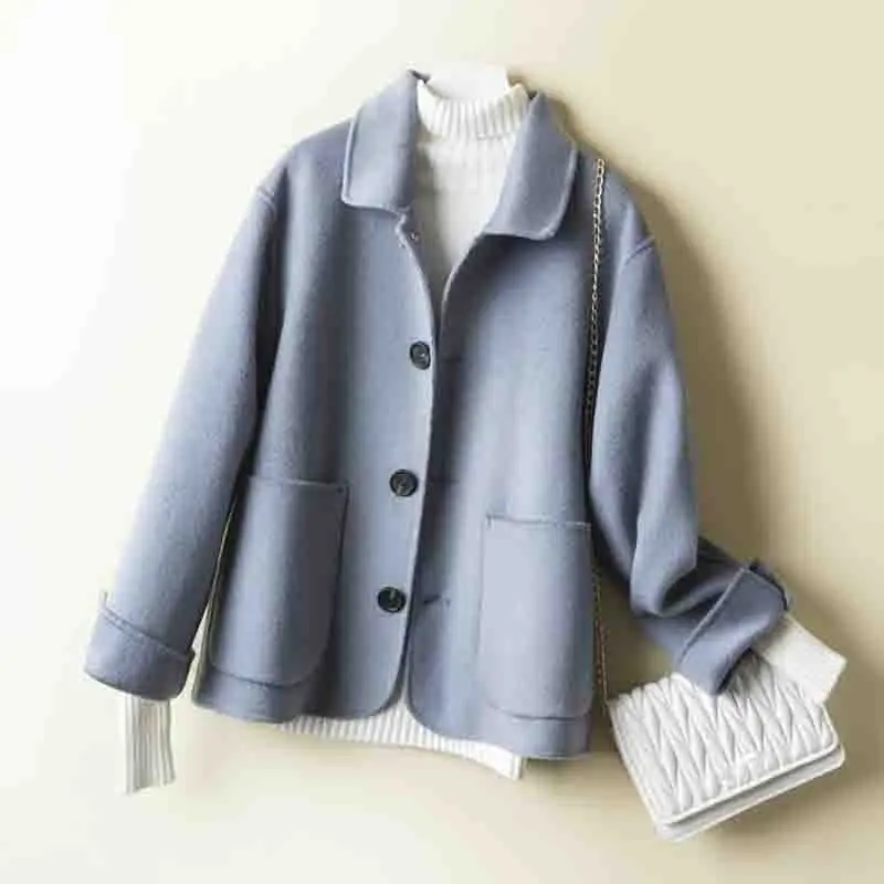 Wool Coat Women Spring Autumn high quality Double-sided Cashmere Jacket Long sleeve Casual plus size Short Coats